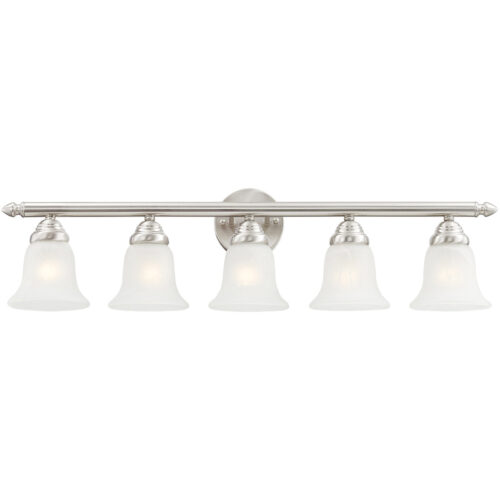 32 inch 5 Light Brushed Nickel Bathroom Vanity light fixture with White Alabaster Glass Shade-Lighting LumensBath/Vanity