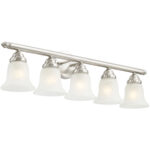 32 inch 5 Light Brushed Nickel Bathroom Vanity light fixture with White Alabaster Glass Shade-Lighting LumensBath/Vanity