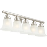 32 inch 5 Light Brushed Nickel Bathroom Vanity light fixture with White Alabaster Glass Shade-Lighting LumensBath/Vanity