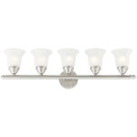 32 inch 5 Light Brushed Nickel Bathroom Vanity light fixture with White Alabaster Glass Shade-Lighting LumensBath/Vanity