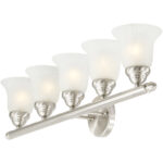 32 inch 5 Light Brushed Nickel Bathroom Vanity light fixture with White Alabaster Glass Shade-Lighting LumensBath/Vanity