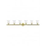 48 inch 6 Light Polished Brass Bathroom Vanity light fixture with White Alabaster Glass Shade-Lighting LumensBath/Vanity