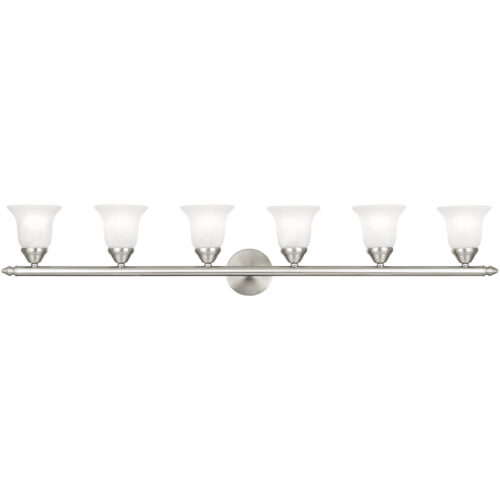 48 inch 6 Light Brushed Nickel Bathroom Vanity light fixture with White Alabaster Glass Shade-Lighting LumensBath/Vanity