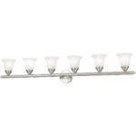 48 inch 6 Light Brushed Nickel Bathroom Vanity light fixture with White Alabaster Glass Shade-Lighting LumensBath/Vanity