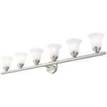 48 inch 6 Light Brushed Nickel Bathroom Vanity light fixture with White Alabaster Glass Shade-Lighting LumensBath/Vanity