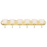 48 inch 6 Light Polished Brass Bathroom Vanity light fixture with White Alabaster Glass Shade-Lighting LumensBath/Vanity