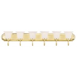 48 inch 6 Light Polished Brass Bathroom Vanity light fixture with White Alabaster Glass Shade-Lighting LumensBath/Vanity