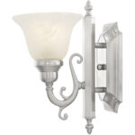 6 inch 1 Light Brushed Nickel Bathroom Vanity light fixture with White Alabaster Glass Shade-Lighting LumensBath/Vanity