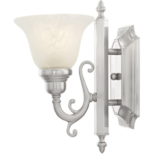 6 inch 1 Light Brushed Nickel Bathroom Vanity light fixture with White Alabaster Glass Shade-Lighting LumensBath/Vanity