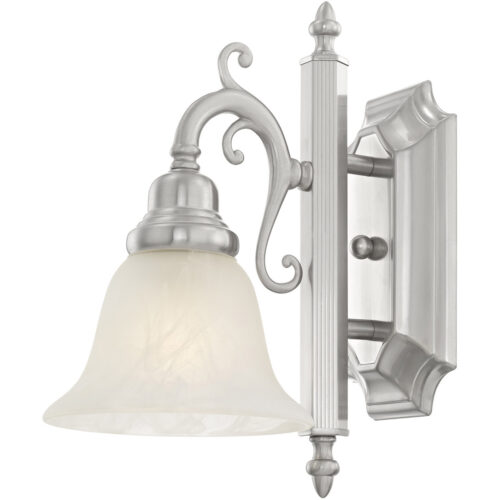 6 inch 1 Light Brushed Nickel Bathroom Vanity light fixture with White Alabaster Glass Shade-Lighting LumensBath/Vanity