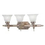 25 inch 3 Light Antique Brass Bathroom Vanity light fixture with White Alabaster Glass Shade-Lighting LumensBath/Vanity