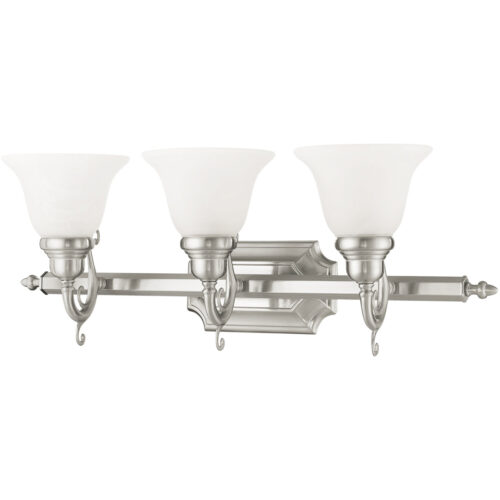 25 inch 3 Light Brushed Nickel Bathroom Vanity light fixture with White Alabaster Glass Shade-Lighting LumensBath/Vanity