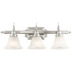 25 inch 3 Light Brushed Nickel Bathroom Vanity light fixture with White Alabaster Glass Shade-Lighting LumensBath/Vanity