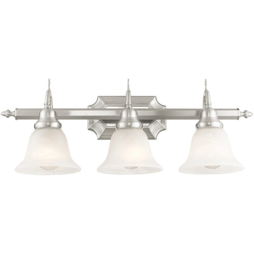 25 inch 3 Light Brushed Nickel Bathroom Vanity light fixture with White Alabaster Glass Shade-Lighting LumensBath/Vanity