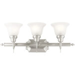 25 inch 3 Light Brushed Nickel Bathroom Vanity light fixture with White Alabaster Glass Shade-Lighting LumensBath/Vanity