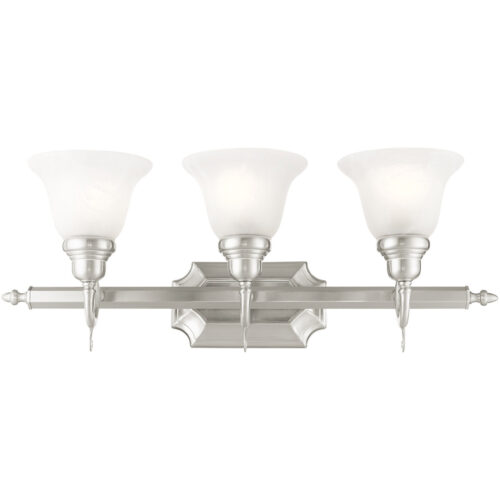 25 inch 3 Light Brushed Nickel Bathroom Vanity light fixture with White Alabaster Glass Shade-Lighting LumensBath/Vanity