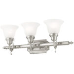 25 inch 3 Light Brushed Nickel Bathroom Vanity light fixture with White Alabaster Glass Shade-Lighting LumensBath/Vanity