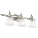 25 inch 3 Light Brushed Nickel Bathroom Vanity light fixture with White Alabaster Glass Shade-Lighting LumensBath/Vanity