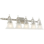 40.5 inch 5 Light Brushed Nickel Bathroom Vanity light fixture with White Alabaster Glass Shade-Lighting LumensBath/Vanity