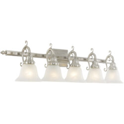 40.5 inch 5 Light Brushed Nickel Bathroom Vanity light fixture with White Alabaster Glass Shade-Lighting LumensBath/Vanity