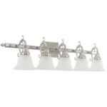 40.5 inch 5 Light Brushed Nickel Bathroom Vanity light fixture with White Alabaster Glass Shade-Lighting LumensBath/Vanity