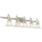 40.5 inch 5 Light Brushed Nickel Bathroom Vanity light fixture with White Alabaster Glass Shade-Lighting LumensBath/Vanity