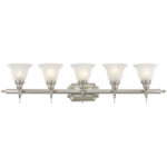 40.5 inch 5 Light Brushed Nickel Bathroom Vanity light fixture with White Alabaster Glass Shade-Lighting LumensBath/Vanity