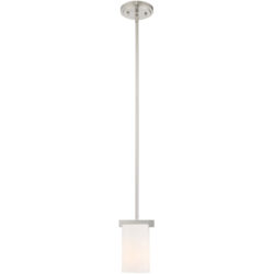 1 Light Brushed Nickel Mini Pendant with Hand Blown Satin Opal White Glass Shade-Lighting LumensPendant Lights