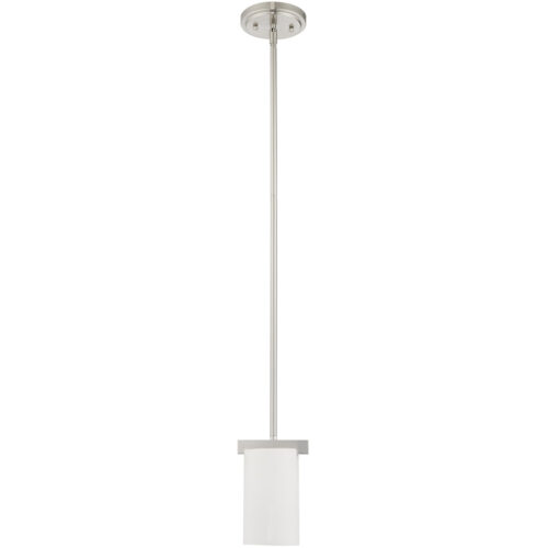 1 Light Brushed Nickel Mini Pendant with Hand Blown Satin Opal White Glass Shade-Lighting LumensPendant Lights