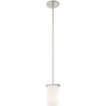 1 Light Brushed Nickel Mini Pendant with Hand Blown Satin Opal White Glass Shade-Lighting LumensPendant Lights