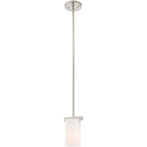 1 Light Brushed Nickel Mini Pendant with Hand Blown Satin Opal White Glass Shade-Lighting LumensPendant Lights