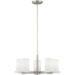 5 Light Brushed Nickel Chandelier with Hand Blown Satin Opal White Glass Shade-Lighting LumensChandeliers