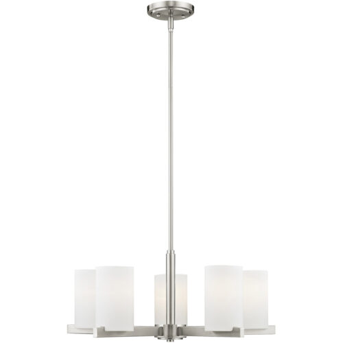 5 Light Brushed Nickel Chandelier with Hand Blown Satin Opal White Glass Shade-Lighting LumensChandeliers