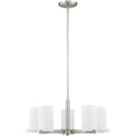 5 Light Brushed Nickel Chandelier with Hand Blown Satin Opal White Glass Shade-Lighting LumensChandeliers