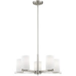 5 Light Brushed Nickel Chandelier with Hand Blown Satin Opal White Glass Shade-Lighting LumensChandeliers