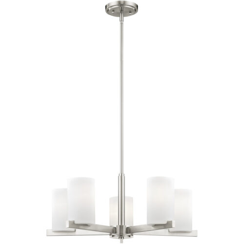 5 Light Brushed Nickel Chandelier with Hand Blown Satin Opal White Glass Shade-Lighting LumensChandeliers