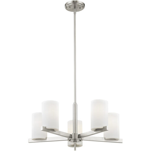 5 Light Brushed Nickel Chandelier with Hand Blown Satin Opal White Glass Shade-Lighting LumensChandeliers