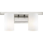 17 inch 2 Light Brushed Nickel Bathroom Vanity light fixture with Hand Blown Satin Opal White Glass Shade-Lighting LumensBath/Vanity