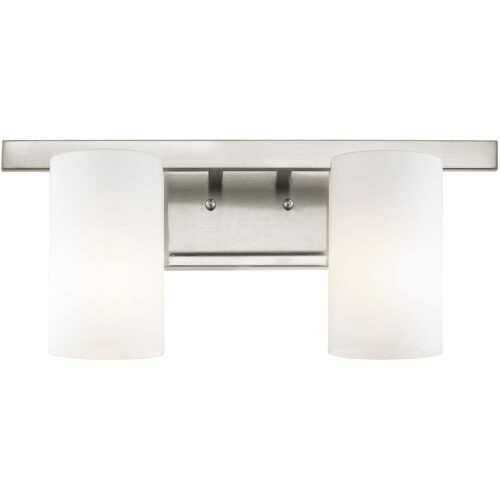 17 inch 2 Light Brushed Nickel Bathroom Vanity light fixture with Hand Blown Satin Opal White Glass Shade-Lighting LumensBath/Vanity