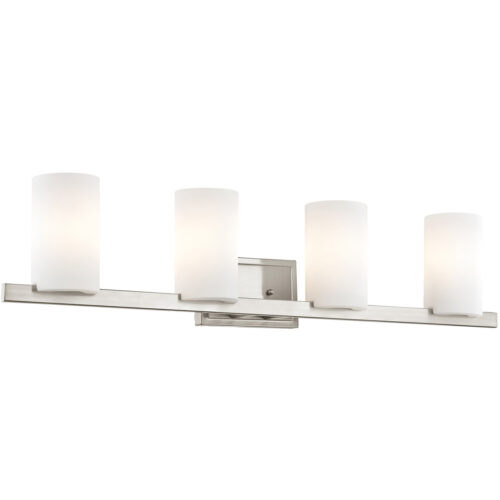 35 inch 4 Light Brushed Nickel Bathroom Vanity light fixture with Hand Blown Satin Opal White Glass Shade-Lighting LumensBath/Vanity