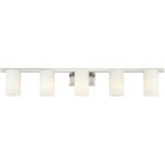 43.75 inch 5 Light Brushed Nickel Bathroom Vanity light fixture with Hand Blown Satin Opal White Glass Shade-Lighting LumensBath/Vanity