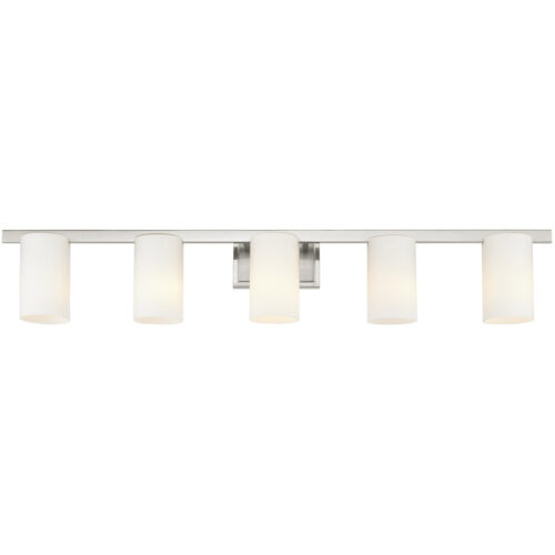 43.75 inch 5 Light Brushed Nickel Bathroom Vanity light fixture with Hand Blown Satin Opal White Glass Shade-Lighting LumensBath/Vanity