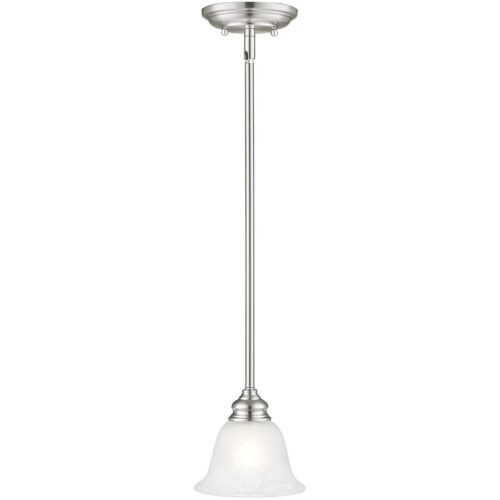 1 Light Brushed Nickel Mini Pendant with White Alabaster Glass Shade-Lighting LumensPendant Lights