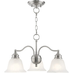 3 Light Brushed Nickel Chandelier/Ceiling Light fixture with White Alabaster Glass Shade-Lighting LumensChandeliers