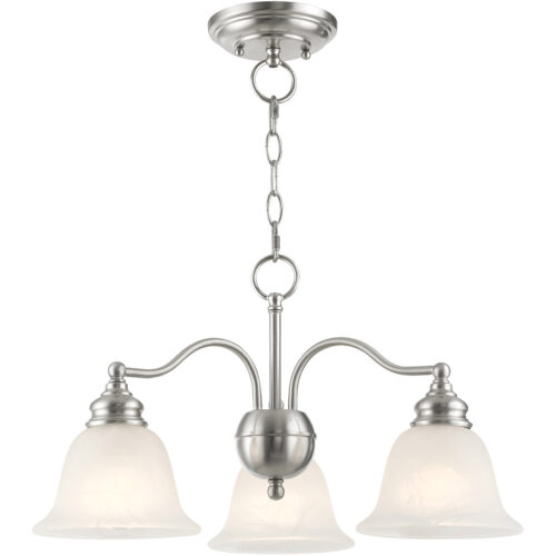 3 Light Brushed Nickel Chandelier/Ceiling Light fixture with White Alabaster Glass Shade-Lighting LumensChandeliers