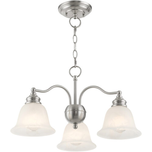 3 Light Brushed Nickel Chandelier/Ceiling Light fixture with White Alabaster Glass Shade-Lighting LumensChandeliers