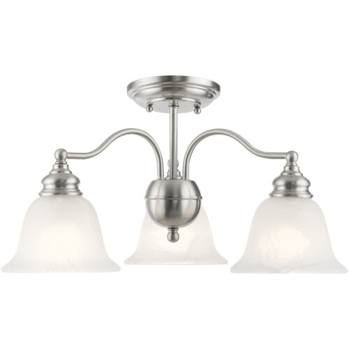 3 Light Brushed Nickel Chandelier/Ceiling Light fixture with White Alabaster Glass Shade-Lighting LumensChandeliers