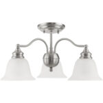 3 Light Brushed Nickel Chandelier/Ceiling Light fixture with White Alabaster Glass Shade-Lighting LumensChandeliers