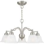 5 Light Brushed Nickel Chandelier/Ceiling Light fixture with White Alabaster Glass Shade-Lighting LumensChandeliers