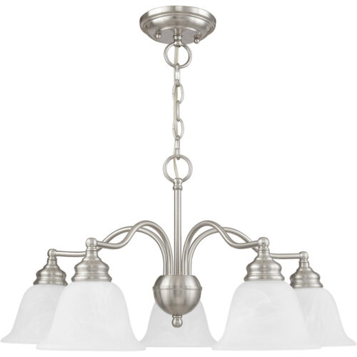 5 Light Brushed Nickel Chandelier/Ceiling Light fixture with White Alabaster Glass Shade-Lighting LumensChandeliers